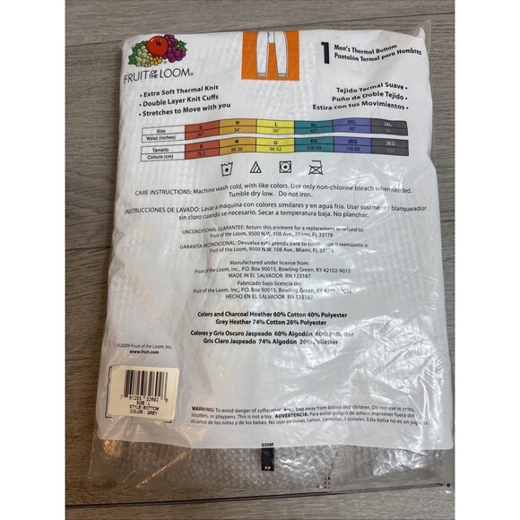 Fruit of the Loom Men's Waffle Thermal Bottoms Long Johns Underwear Sz Large NOS - Picture 4 of 4